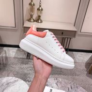 Alexander Mcqueen Oversized Sneakers Unisex Calf Leather with Double Suede Heel White/Orange