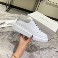 Alexander Mcqueen Oversized Sneakers Unisex Calf Leather with Shiny Metallic Heel White/Gray