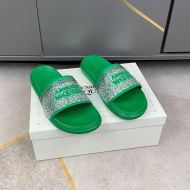 Alexander Mcqueen Pool Slides Men Crystal-Embellished Rubber Green/Silver