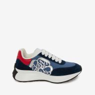 Alexander Mcqueen Sprint Runner Sneakers Women Suede with Applique Seal Logo Navy Blue/Red