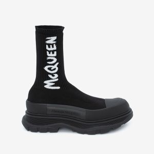 Alexander Mcqueen Tread Slick Boots Women Graffiti Knit Black