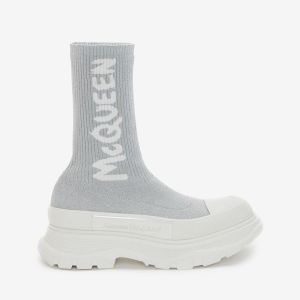 Alexander Mcqueen Tread Slick Boots Women Graffiti Knit Grey/White