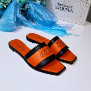 Alexander Mcqueen Signature Slides Women Calf Leather Orange