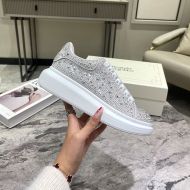 Alexander Mcqueen Oversized Sneakers Women Crystal Embellished Calf Leather Silver