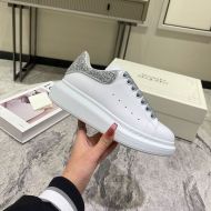 Alexander Mcqueen Oversized Sneakers Unisex Calf Leather with Glitter Heel White/Silver