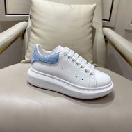 Alexander Mcqueen Oversized Sneakers Unisex Calf Leather with Glitter Heel White/Sky Blue