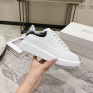 Alexander Mcqueen Oversized Sneakers Unisex Calf Leather with Holographic Heel White/Silver