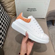 Alexander Mcqueen Oversized Sneakers Unisex Calf Leather and Crocodile Leather White/Orange