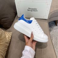Alexander Mcqueen Oversized Sneakers Unisex Calf Leather and Crocodile Leather White/Navy Blue
