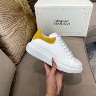 Alexander Mcqueen Oversized Sneakers Unisex Calf Leather and Crocodile Suede White/Yellow