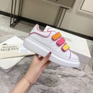 Alexander Mcqueen Oversized Triple Strap Sneakers Unisex Calf Leather with Contrast Piping White/Rose