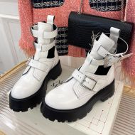 Alexander Mcqueen Rave Buckle Boots Women Calf Leather with Ankle Straps White/Black