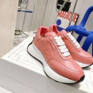 Alexander Mcqueen Sprint Runner Sneakers Women Calf Leather with Applique Seal Logo Pink/White