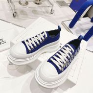 Alexander Mcqueen Tread Slick Sneakers Unisex Canvas with Graffiti Logo White/Navy Blue
