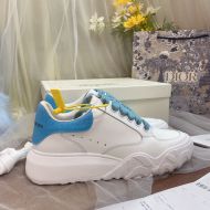 Alexander Mcqueen Court Trainer Sneakers Women Calf Leather with Irridescent Glitter Heel White/Blue