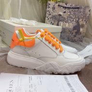 Alexander Mcqueen Court Trainer Sneakers Women Calf Leather with Irridescent Glitter Heel White/Orange