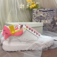 Alexander Mcqueen Court Trainer Sneakers Women Calf Leather with Irridescent Glitter Heel White/Pink
