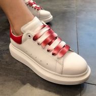 Alexander Mcqueen Oversized Sneakers Unisex Calf Leather with Gradient Laces White/Red