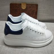 Alexander Mcqueen Oversized Sneakers Unisex Calf Leather with Leather Heel White/Navy Blue