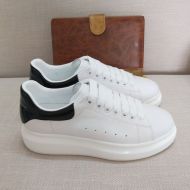 Alexander Mcqueen Oversized Sneakers Unisex Calf Leather with Shiny Metallic Heel White/Black