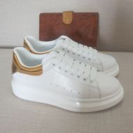 Alexander Mcqueen Oversized Sneakers Unisex Calf Leather with Shiny Metallic Heel White/Gold