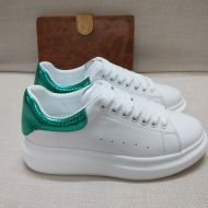 Alexander Mcqueen Oversized Sneakers Unisex Calf Leather with Shiny Metallic Heel White/Green