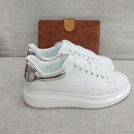 Alexander Mcqueen Oversized Sneakers Unisex Calf Leather with Shiny Metallic Heel White/Silver
