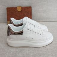 Alexander Mcqueen Oversized Sneakers Unisex Calf Leather with Shiny Metallic Heel White/Taupe