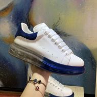 Alexander Mcqueen Oversized Sneakers Unisex Calf Leather with Transparent Degrade Sole White/Navy Blue