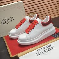 Alexander Mcqueen Oversized Sneakers Unisex Calf Leather with Contrast Rubber Heel White/Burgundy