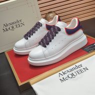 Alexander Mcqueen Oversized Sneakers Unisex Calf Leather with Contrast Rubber Heel White/Navy Blue/Red
