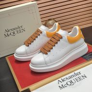 Alexander Mcqueen Oversized Sneakers Unisex Calf Leather with Contrast Rubber Heel White/Orange