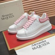 Alexander Mcqueen Oversized Sneakers Unisex Calf Leather with Contrast Rubber Heel White/Pink
