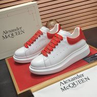 Alexander Mcqueen Oversized Sneakers Unisex Calf Leather with Contrast Rubber Heel White/Red