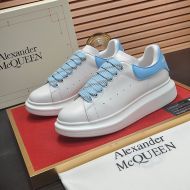 Alexander Mcqueen Oversized Sneakers Unisex Calf Leather with Contrast Rubber Heel White/Sky Blue
