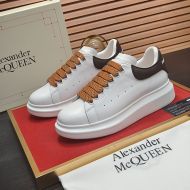 Alexander Mcqueen Oversized Sneakers Unisex Calf Leather with Contrast Rubber Heel White/Coffee