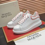 Alexander Mcqueen Oversized Sneakers Unisex Calf Leather with Contrast Rubber Heel White/White/Red