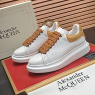 Alexander Mcqueen Oversized Sneakers Unisex Calf Leather with Contrast Rubber Heel White/Yellow