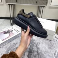 Alexander Mcqueen Oversized Sneakers Unisex Calf Leather with Crystal-Embellished Black/Gold