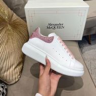 Alexander Mcqueen Oversized Sneakers Unisex Calf Leather with Crystal-Embellished White/Pink