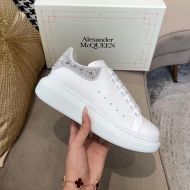 Alexander Mcqueen Oversized Sneakers Unisex Calf Leather with Crystal-Embellished White/Silver