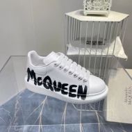 Alexander Mcqueen Oversized Sneakers Unisex Calf Leather with Graffiti Logo White