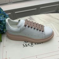 Alexander Mcqueen Oversized Sneakers Unisex Calf Leather with Spray Paint Sole White/Khaki