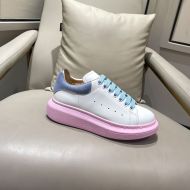 Alexander Mcqueen Oversized Sneakers Unisex Calf Leather with Spray Paint Sole White/Pink