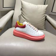 Alexander Mcqueen Oversized Sneakers Unisex Calf Leather with Spray Paint Sole White/Red