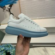 Alexander Mcqueen Oversized Sneakers Unisex Calf Leather with Spray Paint Sole White/Sky Blue