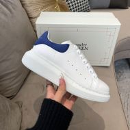 Alexander Mcqueen Oversized Sneakers Unisex Calf Leather with Suede Heel White/Navy Blue