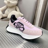 Alexander Mcqueen Sprint Runner Sneakers Women Suede with Applique Seal Logo Pink
