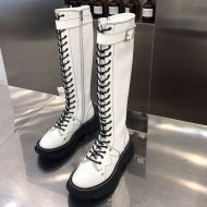 Alexander Mcqueen Tread Slick Knee High Boots Women Calfskin with Buckle Fastening White