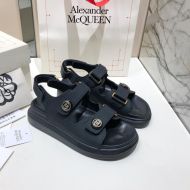 Alexander Mcqueen Tread Sandals Women Cow Leather with Double Strap Black